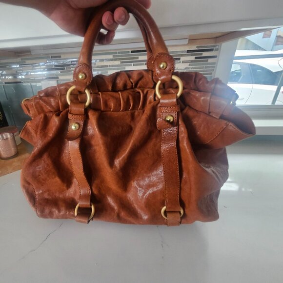 Miu Miu Brown Vitello Lux Leather Gathered Tote Handbang - Picture 6 of 7